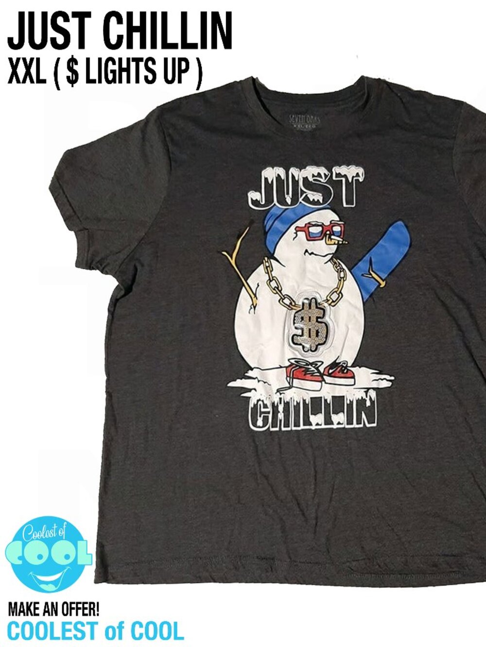 Funny Christmas shirt XXL Just Chillin snowman $ Lights up flashes Blinged out
